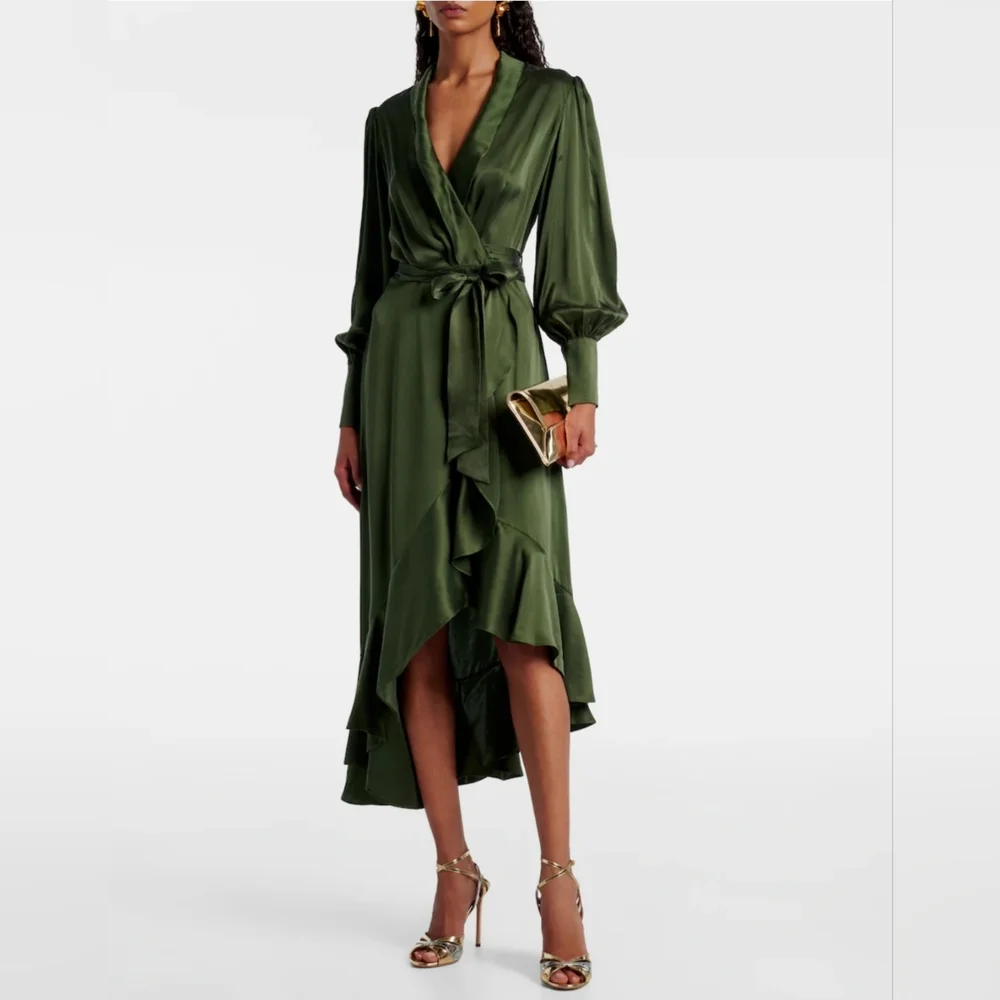 zimmermann silk wrap dress midi ZIMMERMANN Silk Wrap Midi Dress | Blue